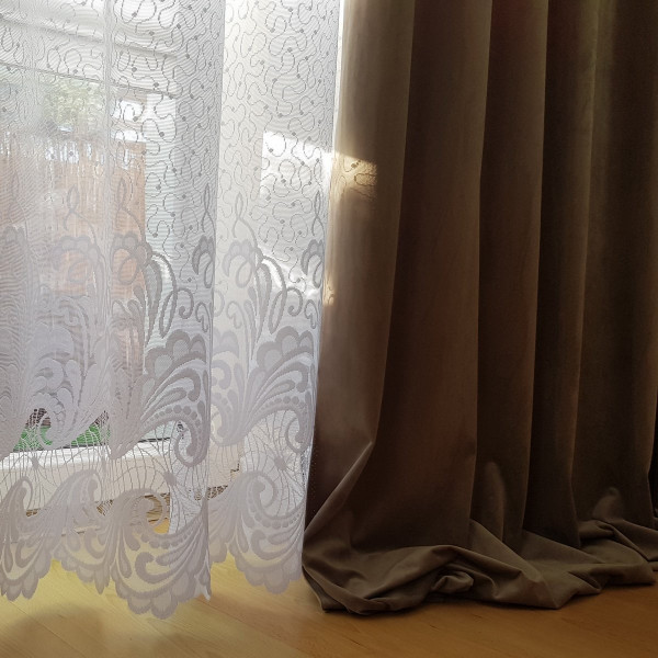 MAG 328 Zasłona gotowa na taśmie kol. oliwkowy beż szer. 140x240 cm